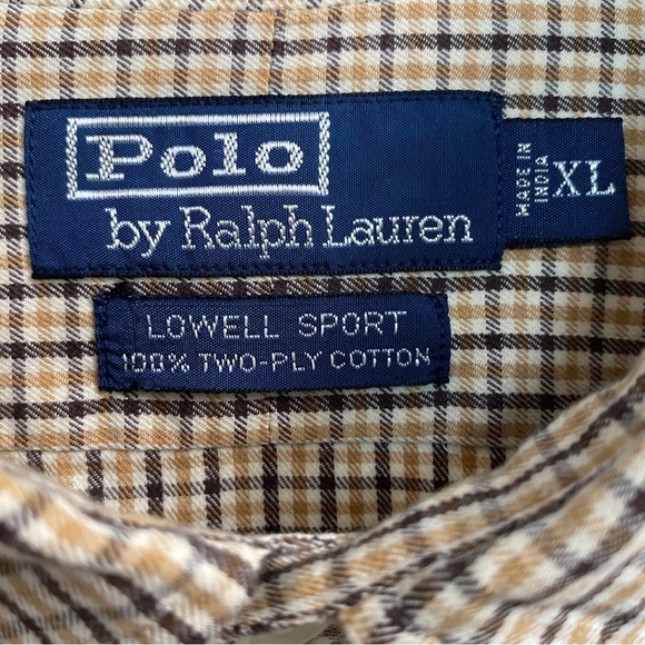 Polo Ralph Lauren Men’s Plaid Button Down Lowell Sport Shirt Brown Gold Size XL - Picture 4 of 5